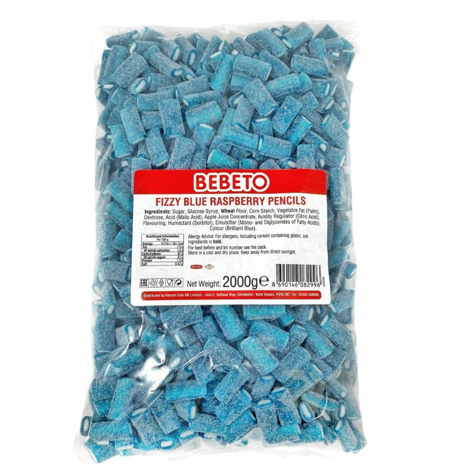 Bebeto Fizzy Blue Raspberry Pencils VEGAN 2 KG Bag Certified Halal (16007156)