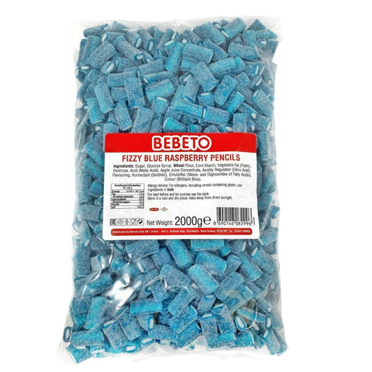 Bebeto Fizzy Blue Raspberry Pencils VEGAN 2 KG Bag Certified Halal (16007156)