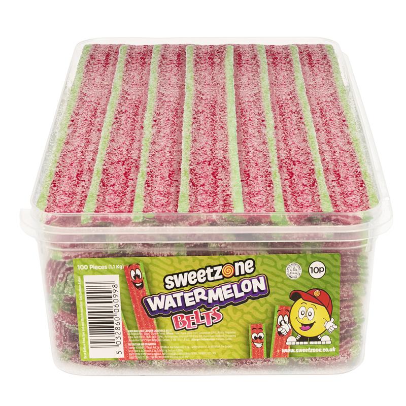 Sweetzone Watermelon Belts 1.1KG TUB (100 X 10p) HMC Certified Halal VEGAN
