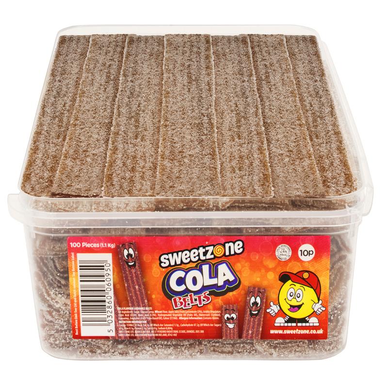 Sweetzone Cola Belts 1.1KG TUB (100 X 10p) HMC Certified Halal VEGAN