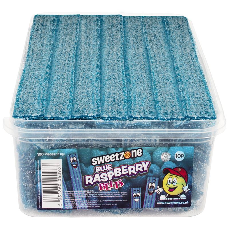 Sweetzone Blue Raspberry Belts 1.1KG TUB (100 X 10p) HMC Certified Halal VEGAN