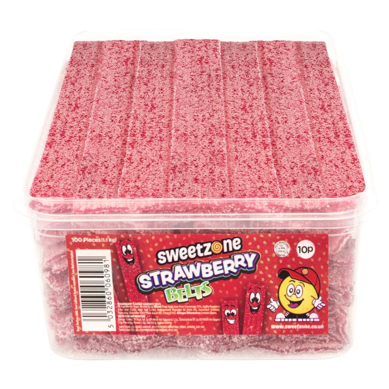 Sweetzone Strawberry Belts 1.1KG TUB (100 X 10p) HMC Certified Halal VEGAN