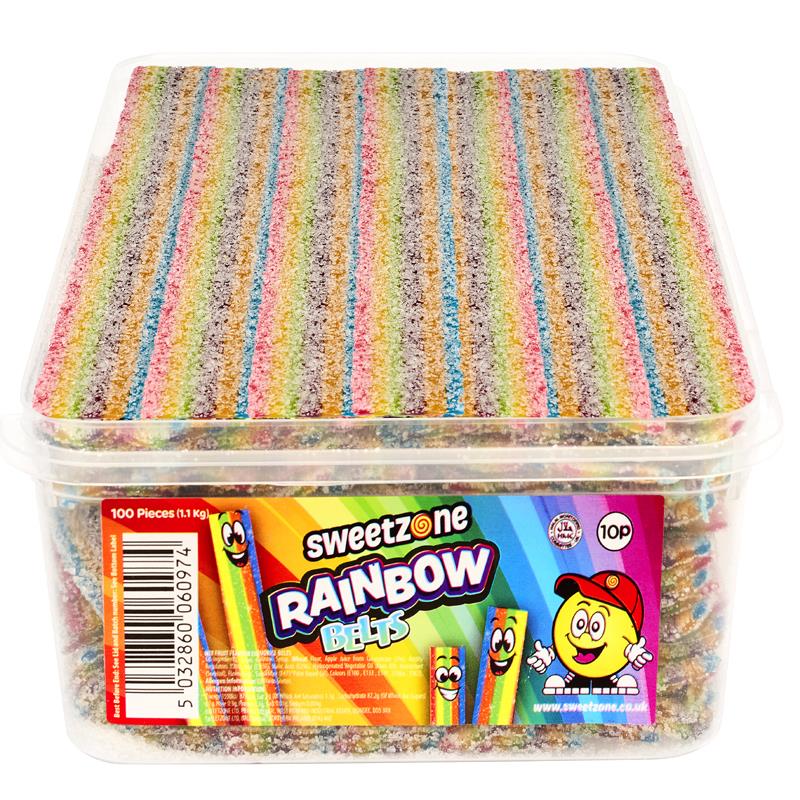 Sweetzone Rainbow Belts 1.1KG TUB (100 X 10p) HMC Certified Halal VEGAN