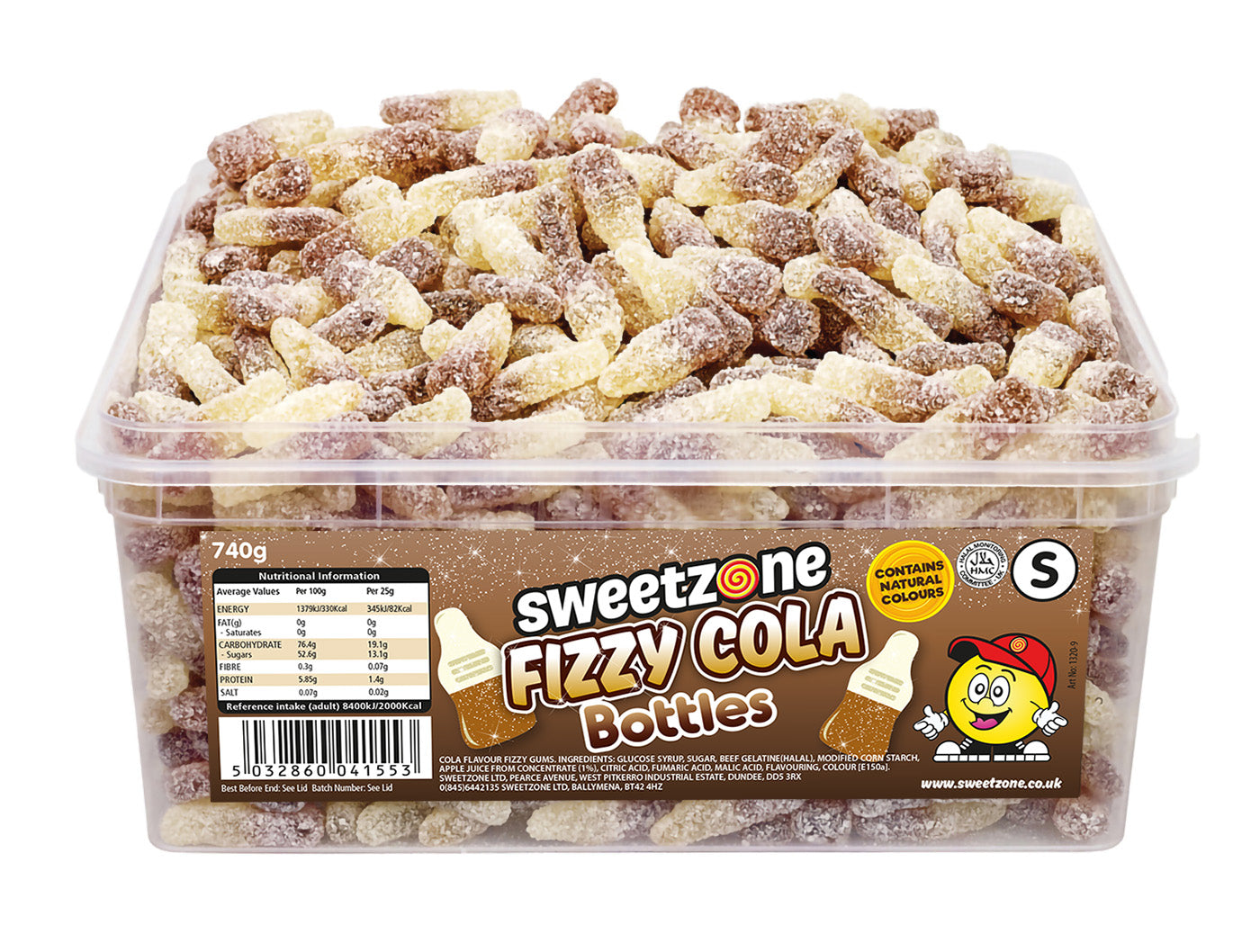 Sweetzone Fizzy Cola Bottles 805g Tub HMC Certified Halal