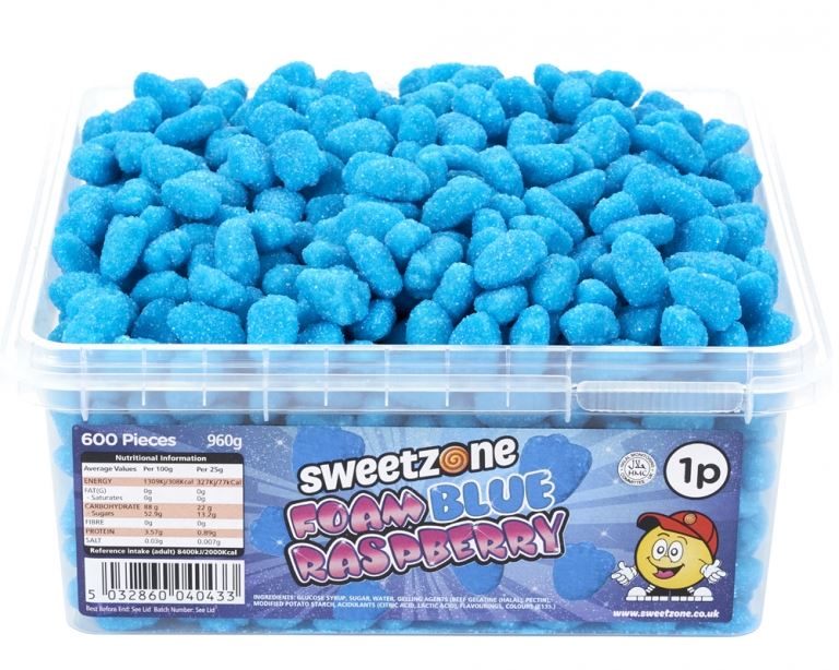 Sweetzone Foam Blue Raspberry 900g Tub of 600 Pieces HMC Certified Halal - Amazing Sweets UK