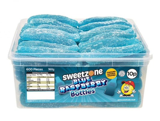 Sweetzone Blue Raspberry Bottles 900g Tub of 60 Pieces HMC Certified Halal - Amazing Sweets UK