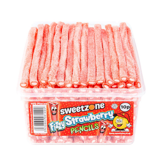 Sweetzone Fizzy Strawberry Pencils 1.1KG TUB - 1I098 - HMC Certifed Halal VEGAN