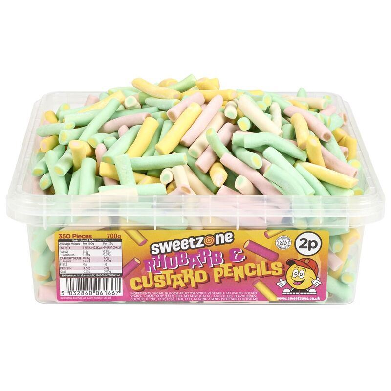 Sweetzone Rhubarb & Custard Pencils 700g TUB - 1H104 HMC Certified Halal