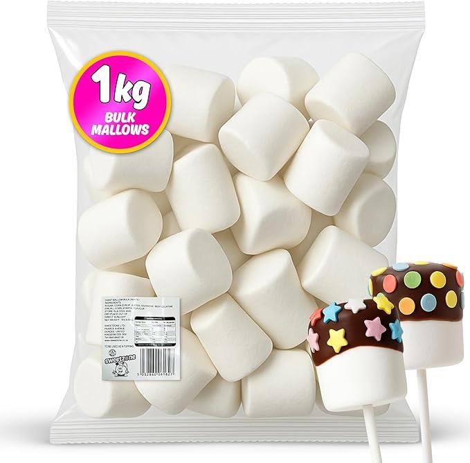 White Giant Marshmallows for Toasting or Snacking 1KG Bag - 1F150 - HMC Certifed Halal - Amazing Sweets UK
