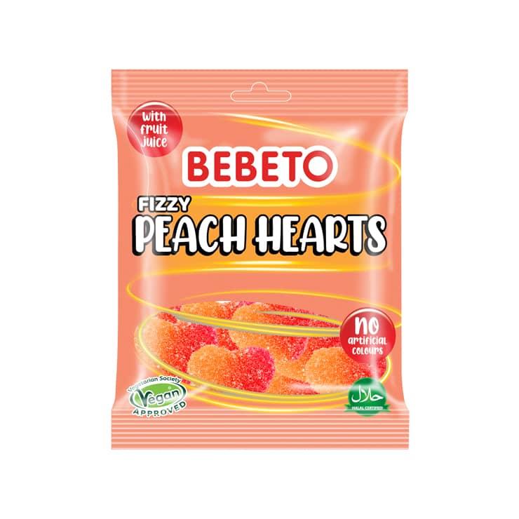 Bebeto Fizzy Peach Hearts 150g Bag Certified Halal (16021057)