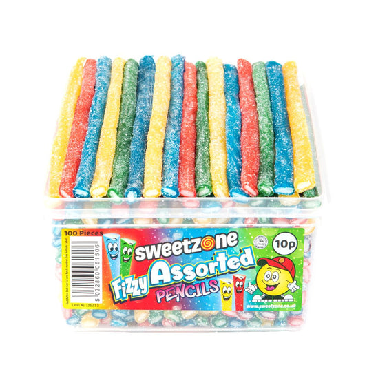 Sweetzone Fizzy Assorted Pencils 1.1KG TUB - 1I099 - HMC Certifed Halal VEGAN