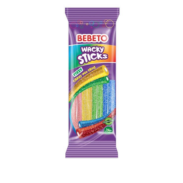 Bebeto Wacky Sticks Fizzy Rainbow 160g Bag Certified Halal (16017050)