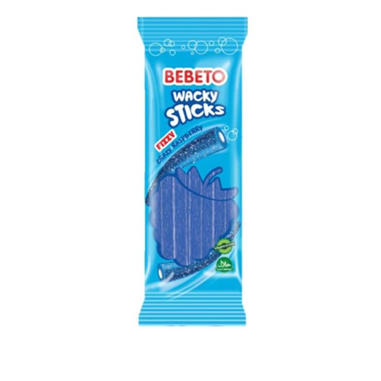 Bebeto Wacky Sticks Fizzy Blue Raspberry 160g Bag Certified Halal (16017044)