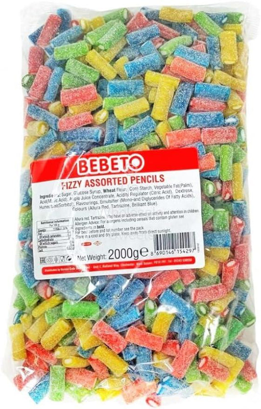 Bebeto Fizzy Assorted Pencils VEGAN 2 KG Bag Certified Halal (16015948)