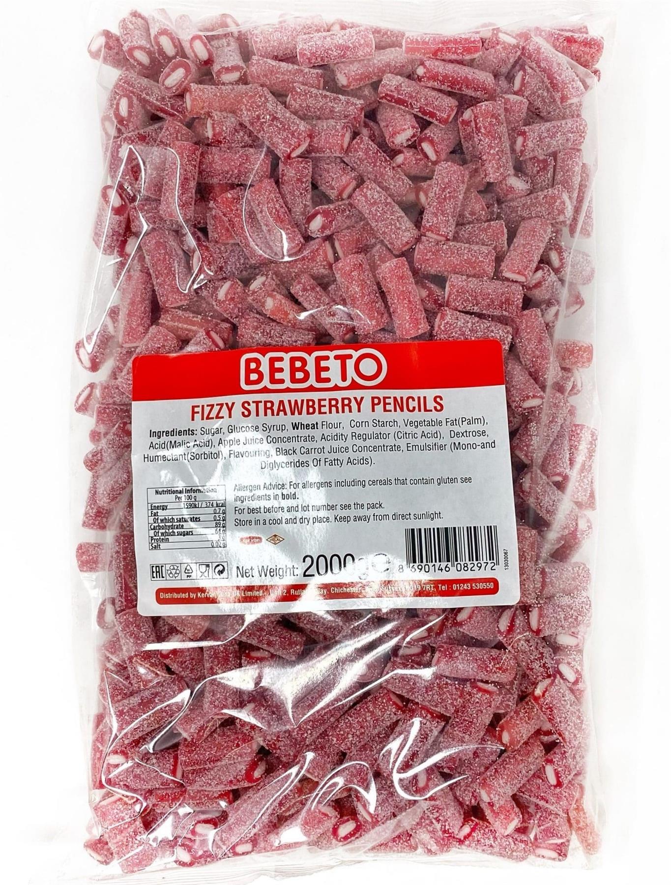 Bebeto Fizzy Strawberry Pencils VEGAN 2 KG Bag Certified Halal (16007149)