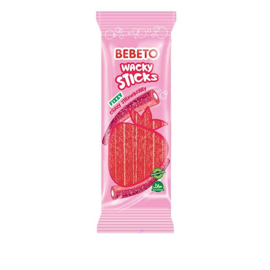 Bebeto Wacky Sticks Fizzy Strawberry 160g Bag Certified Halal (16017046)