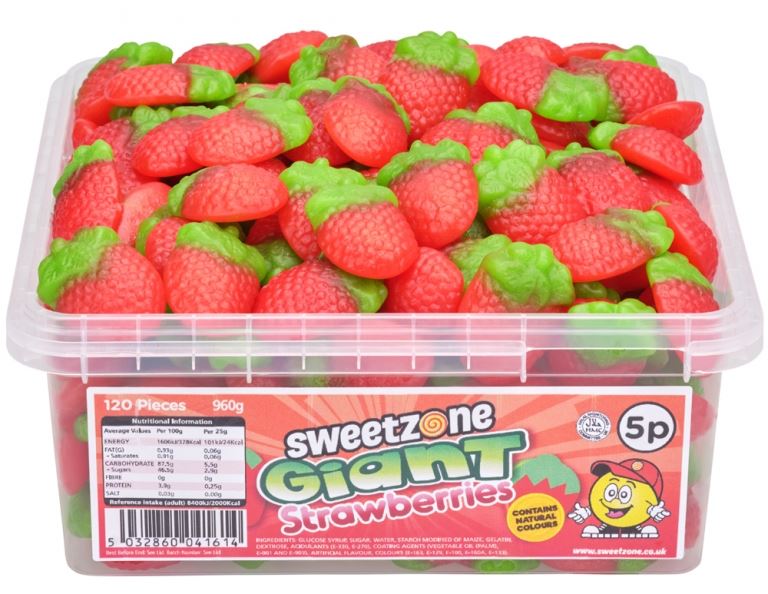 Sweetzone Giant Strawberries 900g Tub of 120 Pieces HMC Certified Halal - Amazing Sweets UK