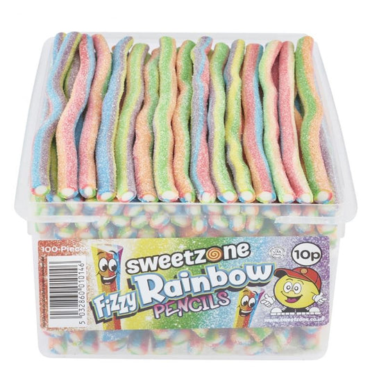 Sweetzone Fizzy Rainbow Pencils 1.1kg Tub of 100 HMC Certified Halal - Amazing Sweets UK