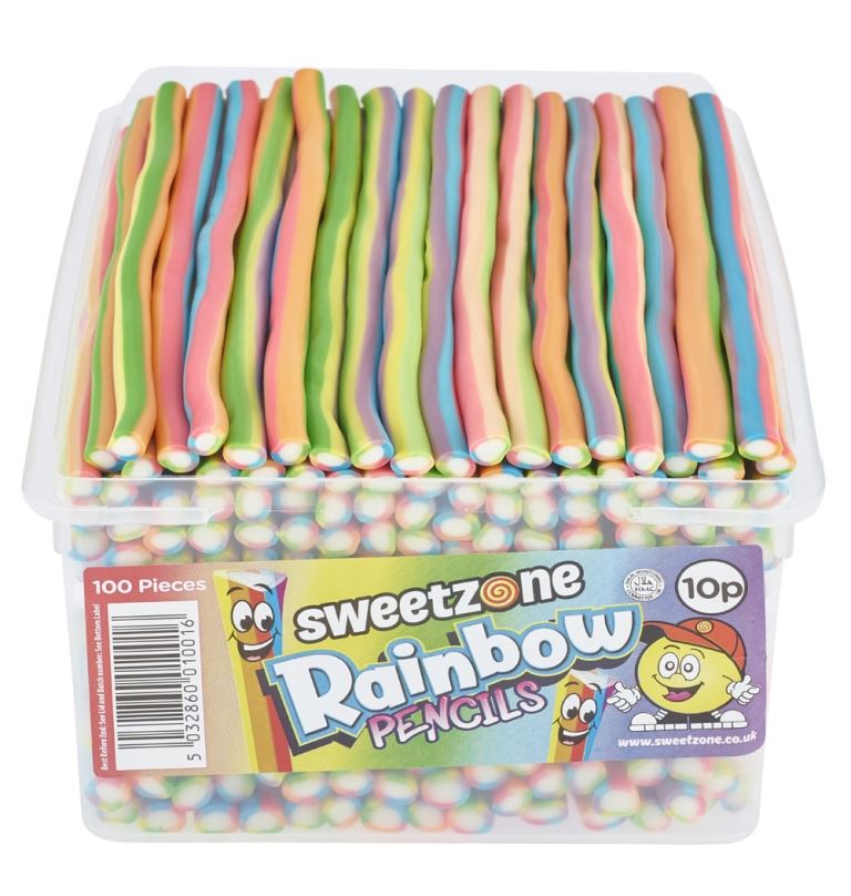 Sweetzone Rainbow Pencils 1.1kg Tub of 100 HMC Certified Halal - Amazing Sweets UK