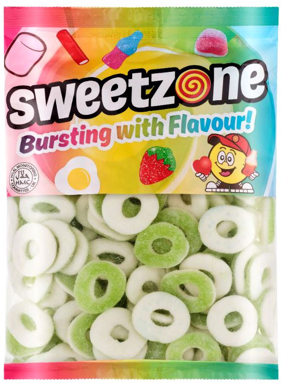 Sweetzone Sour Apple Rings 1kg Bag HMC Certified Halal - Amazing Sweets UK