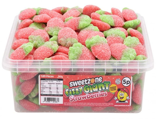 Sweetzone Fizzy Giant Strawberries 900g Tub of 120 Pieces HMC Certified Halal - Amazing Sweets UK