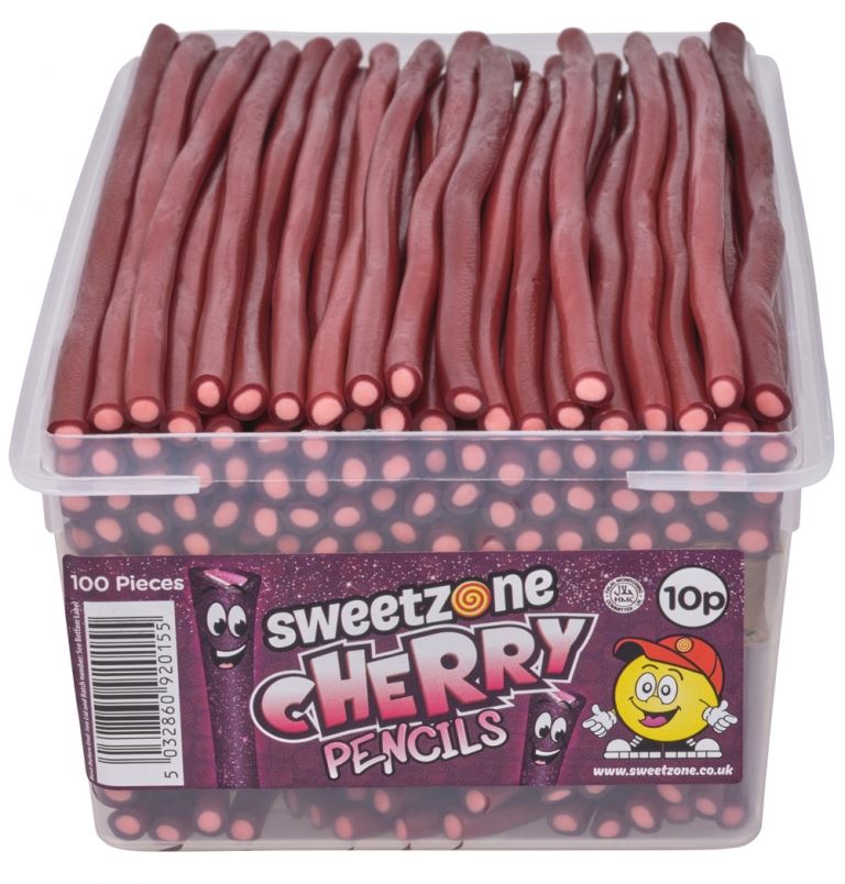 Sweetzone Cherry Pencils 1.1kg Tub of 100 HMC Certified Halal - Amazing Sweets UK