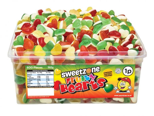 Sweetzone Fruity Hearts 900g Tub of 600 Pieces HMC Certified Halal - Amazing Sweets UK