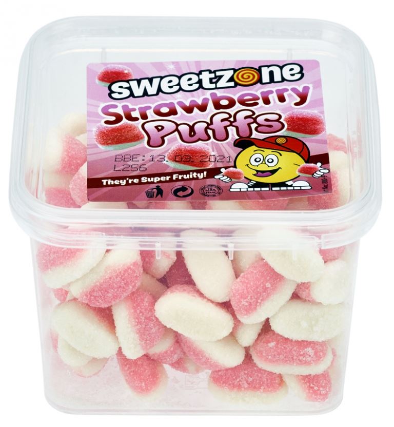 Sweetzone Strawberry Puffs 180G Tub HMC Certified Halal - Amazing Sweets UK