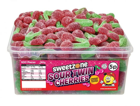 Sweetzone Sour Twin Cherries 900g Tub of 120 Pieces HMC Certified Halal - Amazing Sweets UK