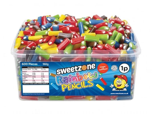 Sweetzone Rainbow Pencils 900g Tub of 600 Pieces HMC Certified Halal - Amazing Sweets UK