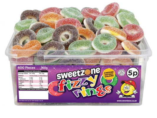 Sweetzone Fizzy Rings 900g Tub of 120 Pieces HMC Certified Halal - Amazing Sweets UK