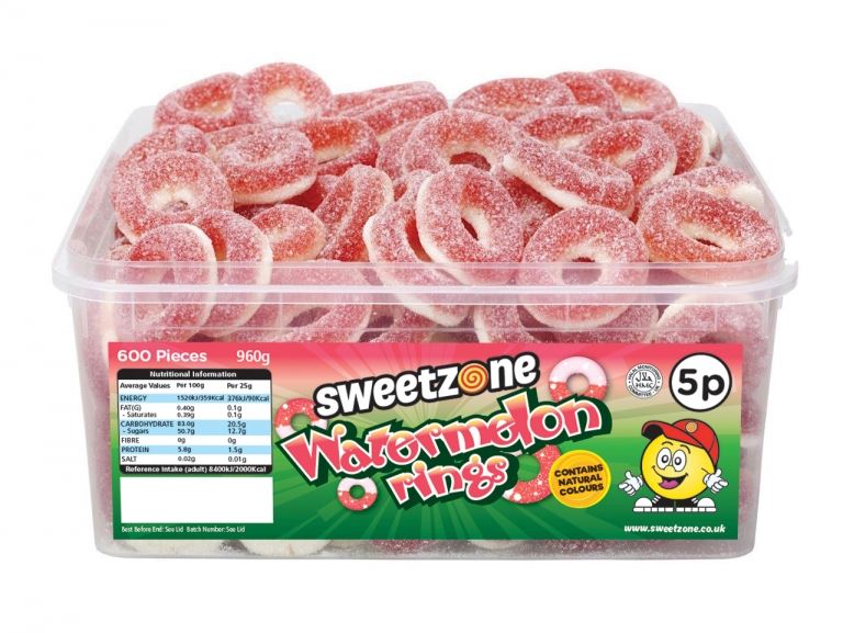 Sweetzone Watermelon Rings 900g Tub of 120 Pieces HMC Certified Halal - Amazing Sweets UK