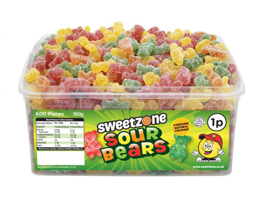 Sweetzone Sour Bears 900g Tub of 600 Pieces HMC Certified Halal - Amazing Sweets UK