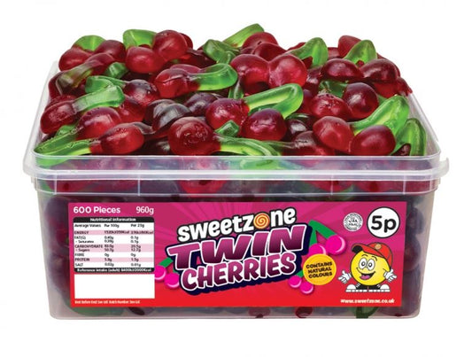 Sweetzone Twin Cherries 900g Tub of 120 Pieces HMC Certified Halal - Amazing Sweets UK