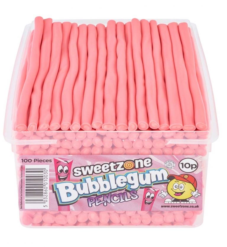 Sweetzone Bubblegum Pencils 1.1kg Tub of 100 HMC Certified Halal - Amazing Sweets UK