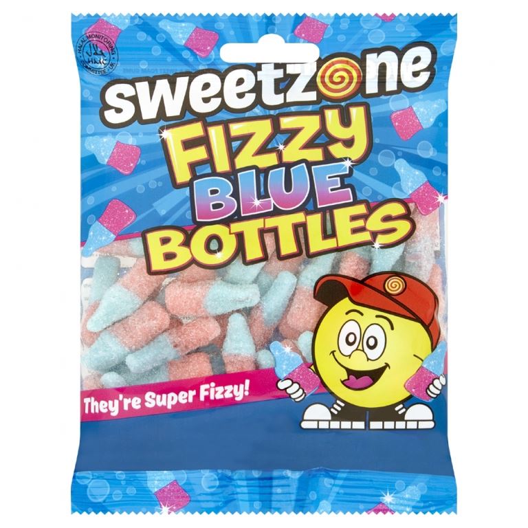 Sweetzone Fizzy Blue Bottles 90g Bag HMC Certified Halal - Amazing Sweets UK