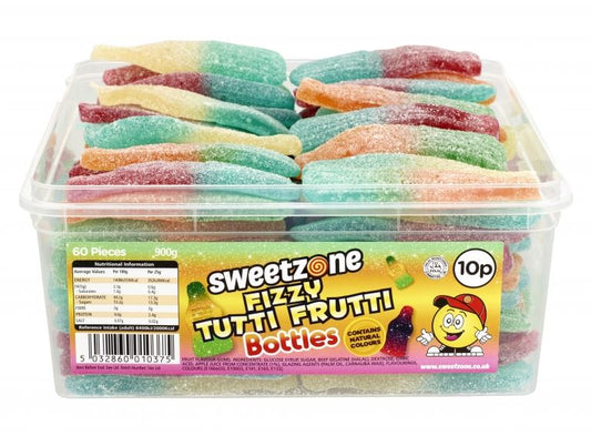 Sweetzone Fizzy Tutti Frutti Bottles 900g Tub of 60 Pieces HMC Certified Halal - Amazing Sweets UK