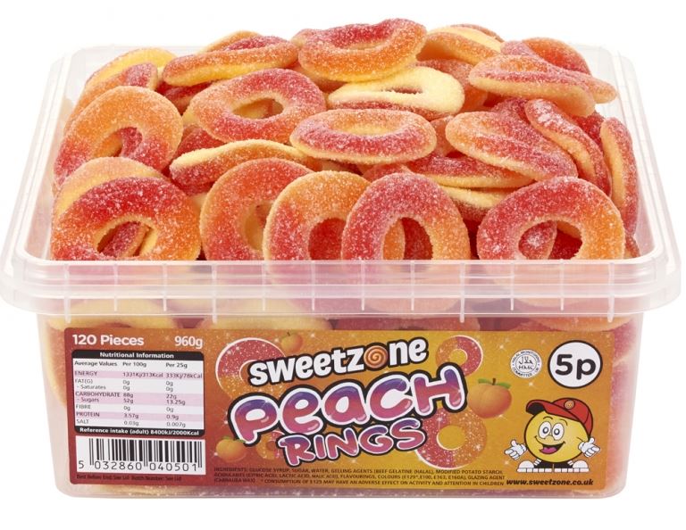 Sweetzone Peach Rings  900g Tub of 120 Pieces HMC Certified Halal - Amazing Sweets UK