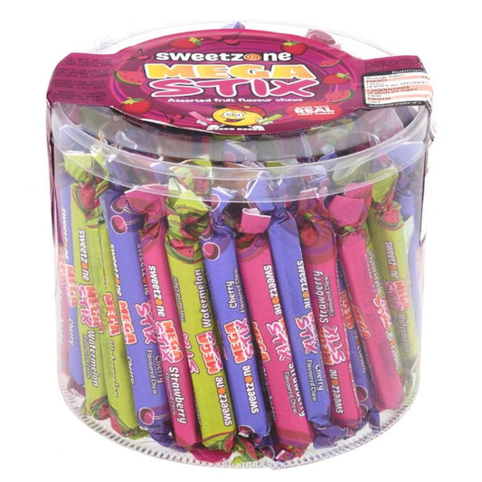 Sweetzone Mega Stix 120 x 5p Jars 120 Pcs x 6.7g Jar of 120 Pieces HMC Certified Halal - Amazing Sweets UK